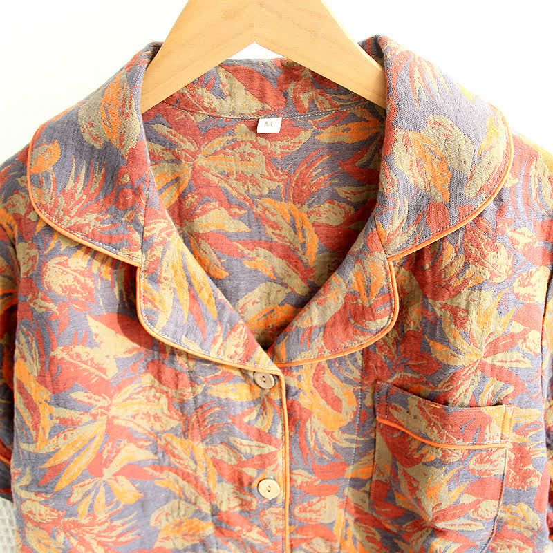 Pyjama-Set aus Baumwollgaze mit Retro-Blattmuster
