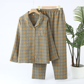 Vintage Baumwollgaze Cardigan Nachtwäsche Set - Grau & Gelb - XL - image 0