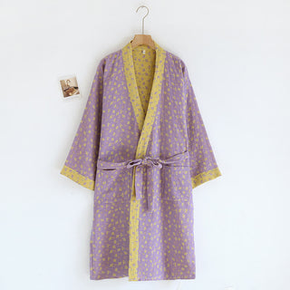 Kimono-Bademantel aus Baumwollgaze mit Jacquard-Blumenmuster