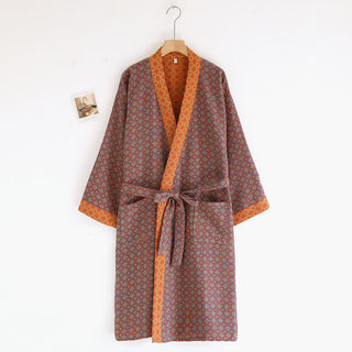 Kimono-Bademantel aus Baumwollgaze mit Rautenmuster
