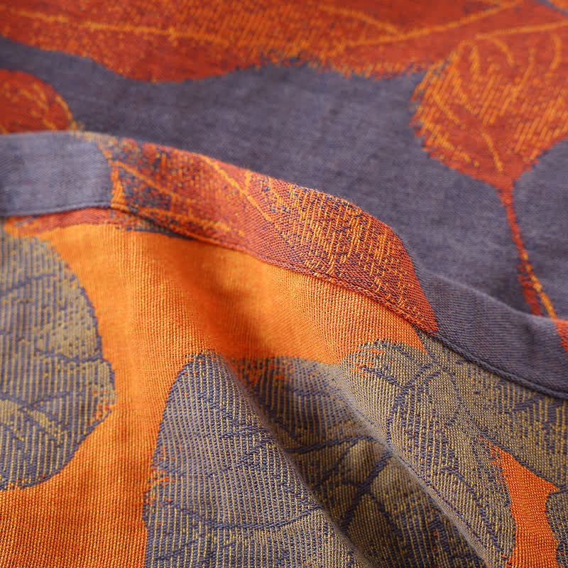 Weicher Bademantel aus Baumwollgaze mit Jacquard-Blattmuster