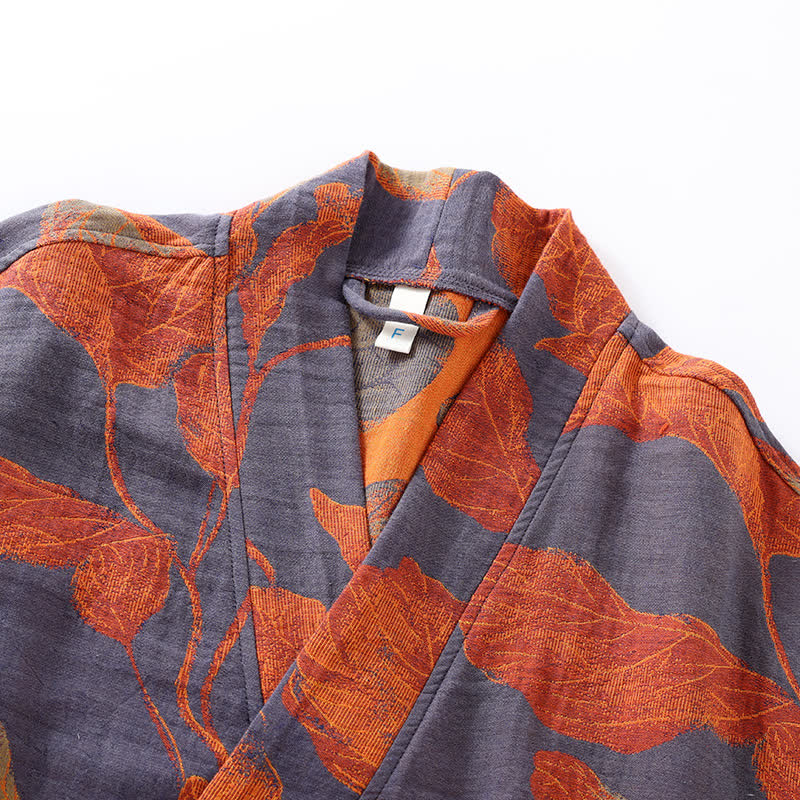 Weicher Bademantel aus Baumwollgaze mit Jacquard-Blattmuster