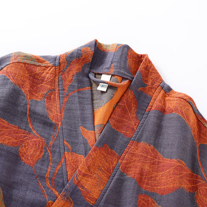Weicher Bademantel aus Baumwollgaze mit Jacquard-Blattmuster