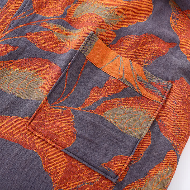 Weicher Bademantel aus Baumwollgaze mit Jacquard-Blattmuster
