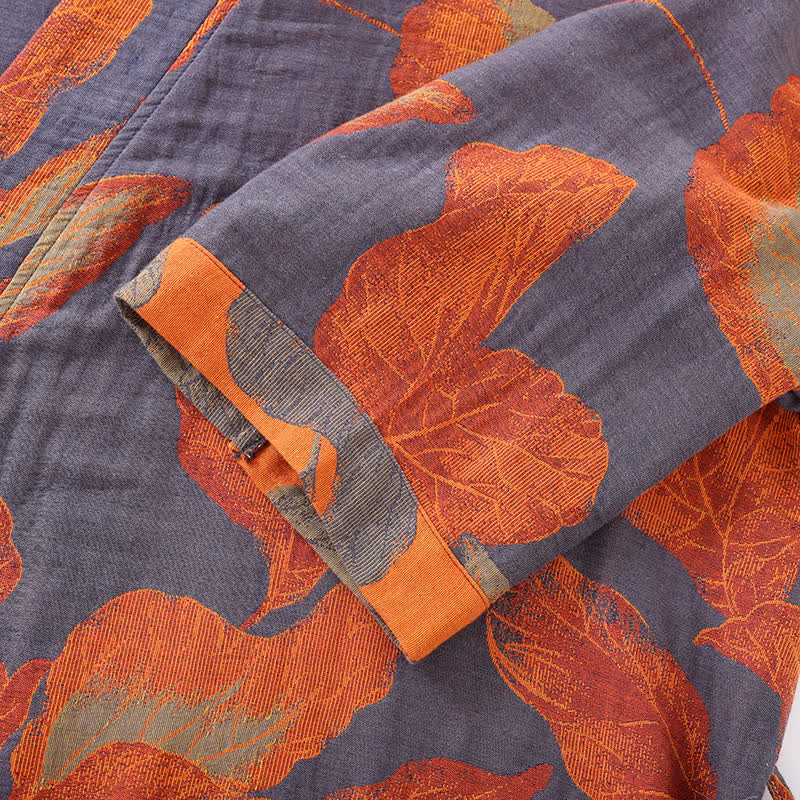 Weicher Bademantel aus Baumwollgaze mit Jacquard-Blattmuster