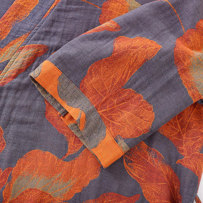 Weicher Bademantel aus Baumwollgaze mit Jacquard-Blattmuster