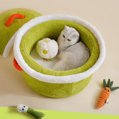 Warmes Haustierbett aus Fleece mit geschlossenem Topf