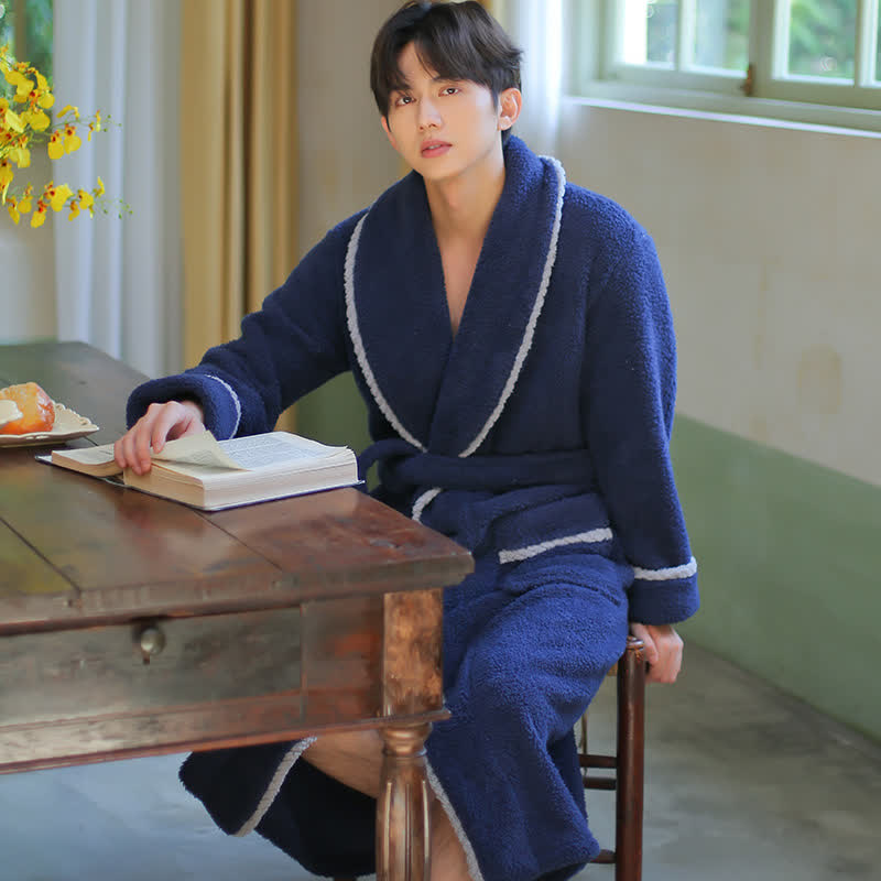 Winter Fleece Paar Revers Ausschnitt Bademantel
