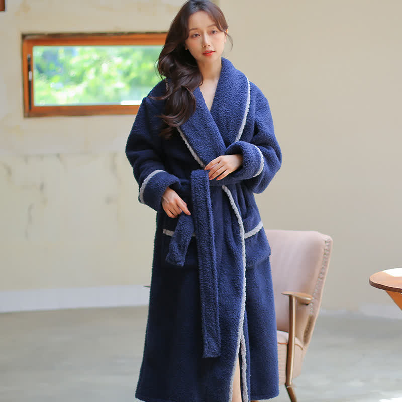 Winter Fleece Paar Revers Ausschnitt Bademantel