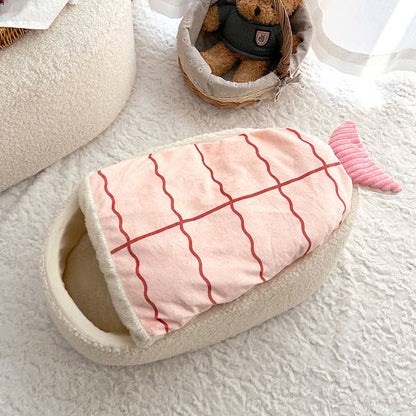 Warmes Haustierbett aus Fleece in Sushi-Form