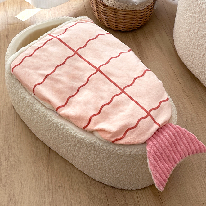 Warmes Haustierbett aus Fleece in Sushi-Form