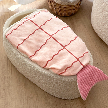 Warmes Haustierbett aus Fleece in Sushi-Form