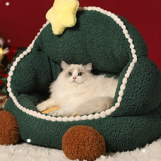 Haustierbett aus weichem Fleece mit Weihnachtsbaum