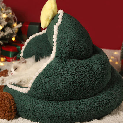 Haustierbett aus weichem Fleece mit Weihnachtsbaum