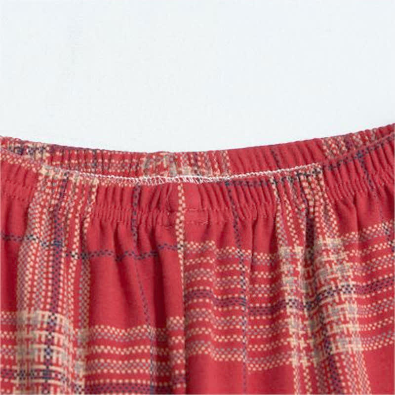 Pyjama-Set aus Baumwolle mit Gittermuster und langen Ärmeln