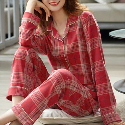 Pyjama-Set aus Baumwolle mit Gittermuster und langen Ärmeln