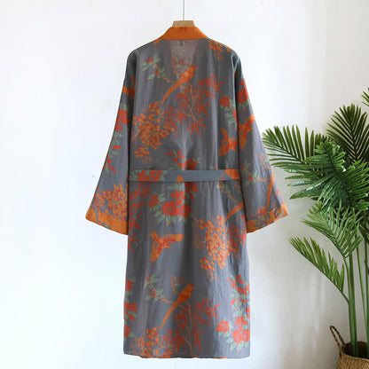 Jacquard-Bademantel im Retro-Stil aus Baumwollgaze im Pastoralstil