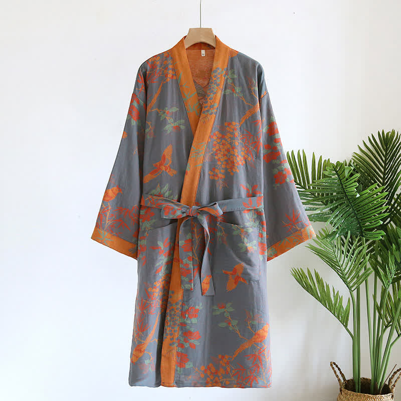 Jacquard-Bademantel im Retro-Stil aus Baumwollgaze im Pastoralstil