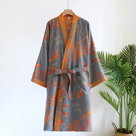 Jacquard-Bademantel im Retro-Stil aus Baumwollgaze im Pastoralstil