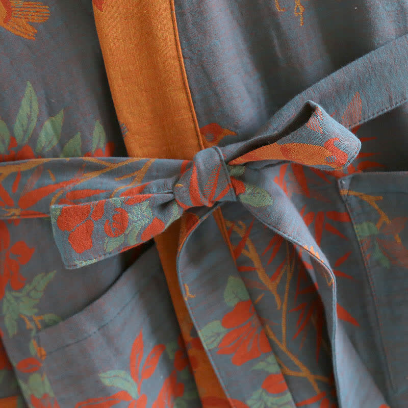 Jacquard-Bademantel im Retro-Stil aus Baumwollgaze im Pastoralstil