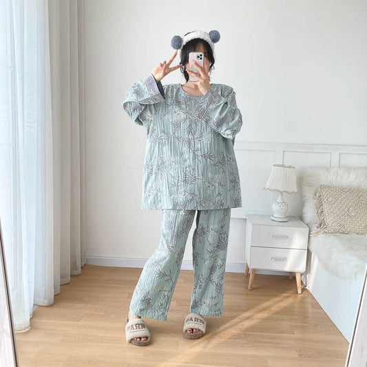 Baumwollgaze-Pyjama-Set in Übergröße aus Bambus