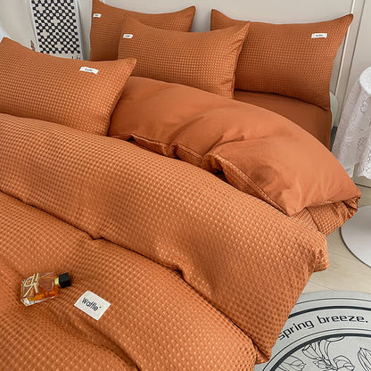 Bettwäscheset mit Waffelstruktur und einfarbiger Optik (4-teilig)