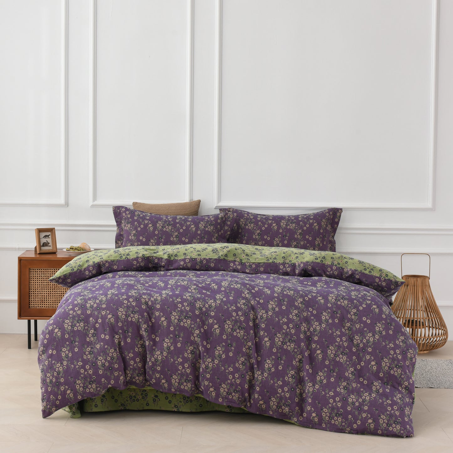 Wendebettwäscheset aus Baumwollgaze mit Blumenmuster (4-teilig)