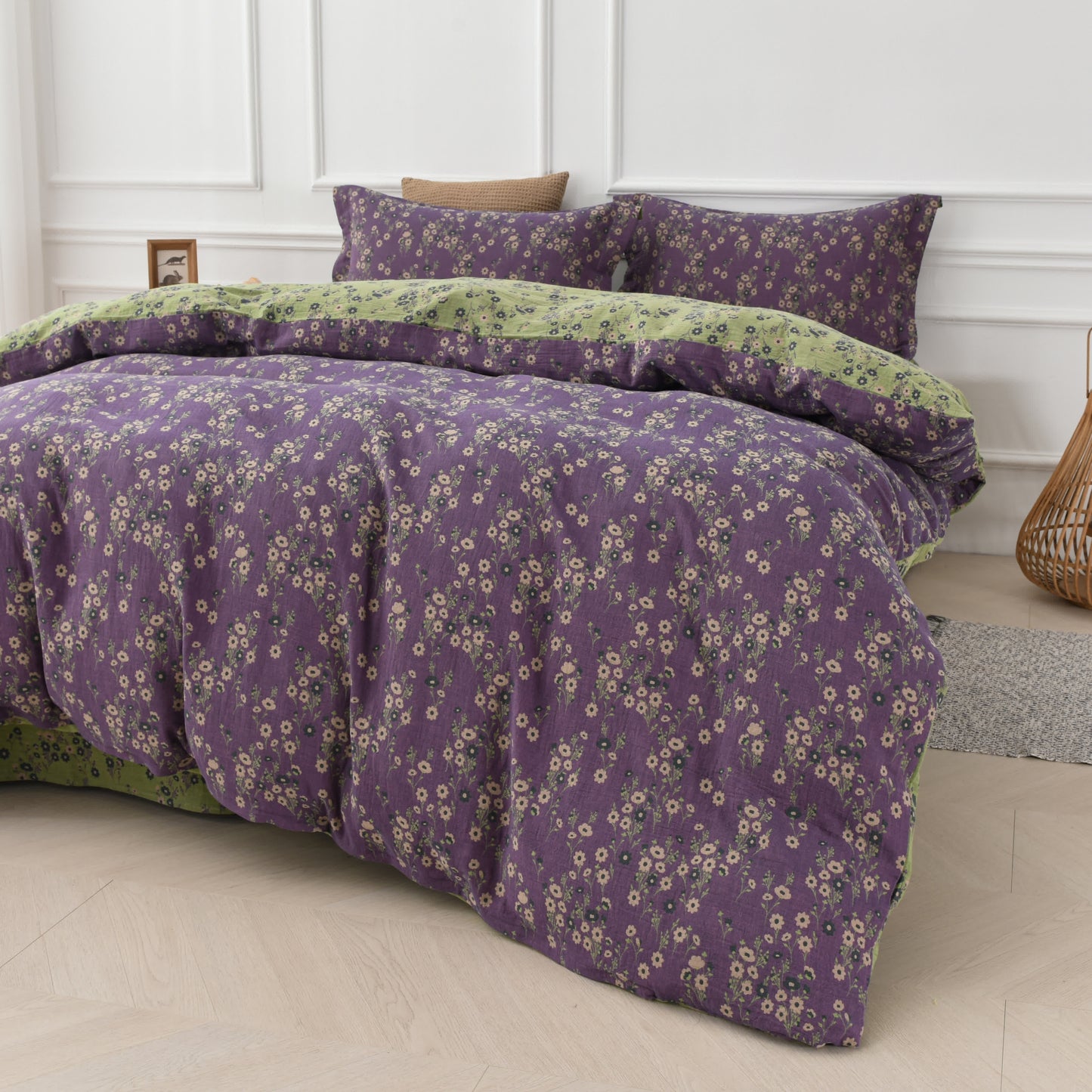 Wendebettwäscheset aus Baumwollgaze mit Blumenmuster (4-teilig)