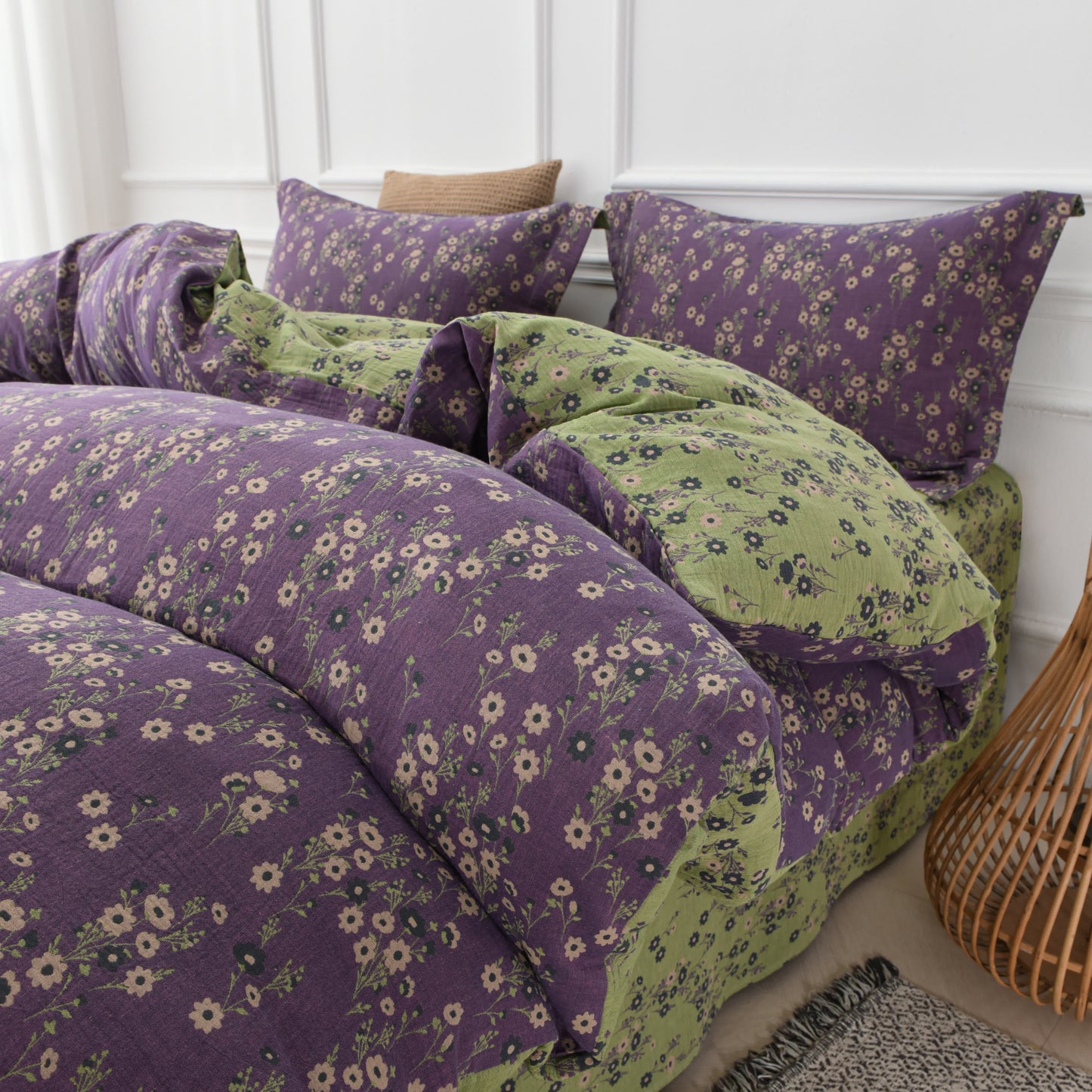 Wendebettwäscheset aus Baumwollgaze mit Blumenmuster (4-teilig)