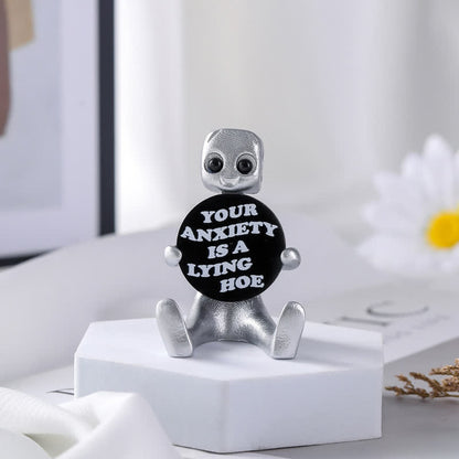 Winzige Roboter-Statue aus Kunstharz mit Slogan