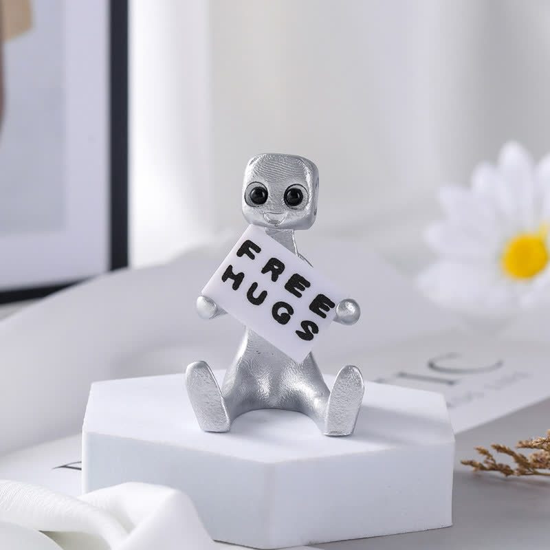 Winzige Roboter-Statue aus Kunstharz mit Slogan