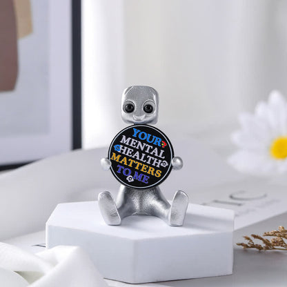 Winzige Roboter-Statue aus Kunstharz mit Slogan