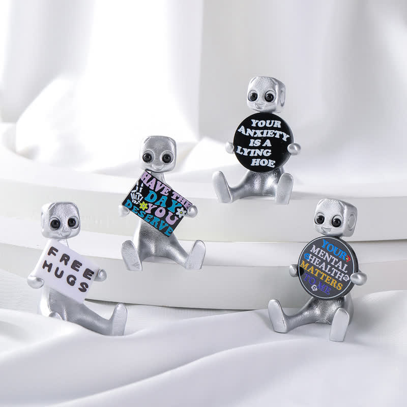 Winzige Roboter-Statue aus Kunstharz mit Slogan