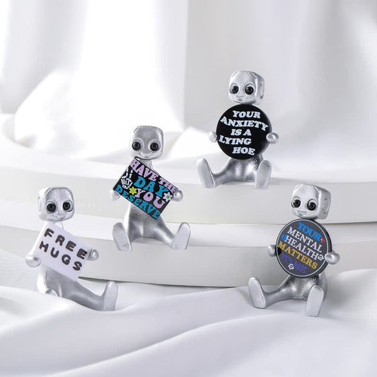 Winzige Roboter-Statue aus Kunstharz mit Slogan
