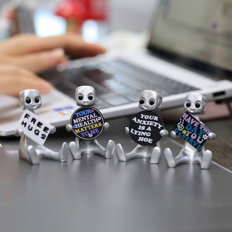 Winzige Roboter-Statue aus Kunstharz mit Slogan