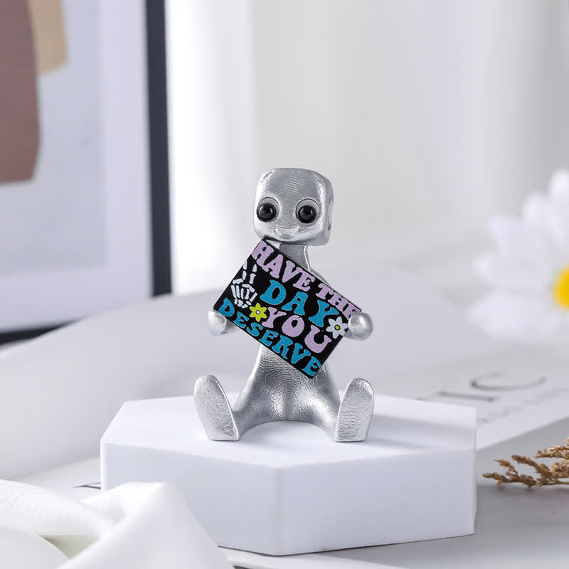 Winzige Roboter-Statue aus Kunstharz mit Slogan