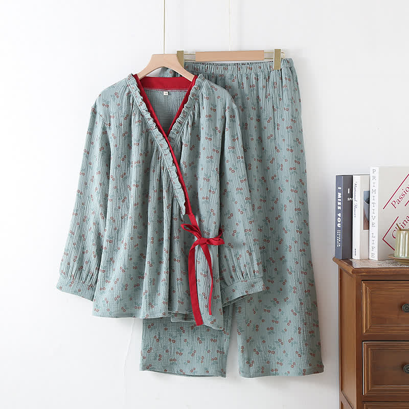 Kimono Rural Rose Pyjama-Set aus Baumwollgaze