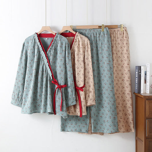 Kimono Rural Rose Pyjama-Set aus Baumwollgaze