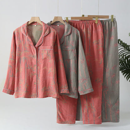 Garngefärbtes ländliches Pyjama-Set aus Bambus-Baumwollgaze