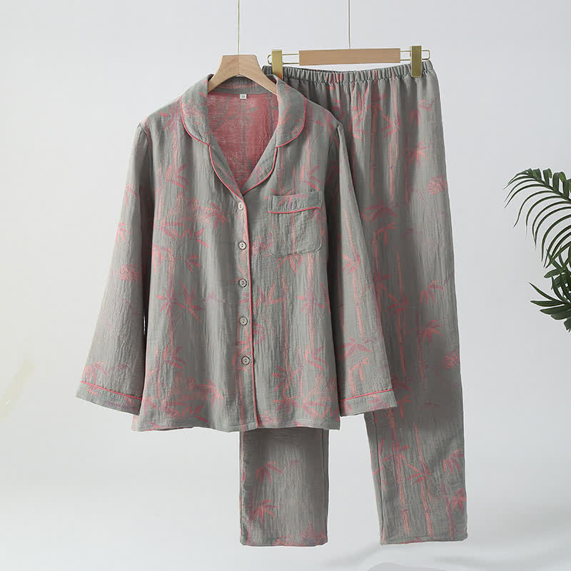 Garngefärbtes ländliches Pyjama-Set aus Bambus-Baumwollgaze