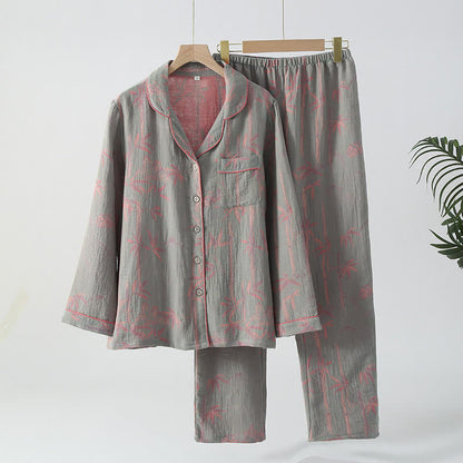Garngefärbtes ländliches Pyjama-Set aus Bambus-Baumwollgaze