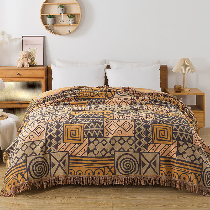 Wendedecke aus Baumwollgaze im Bohemian-Stil mit geometrischem Muster