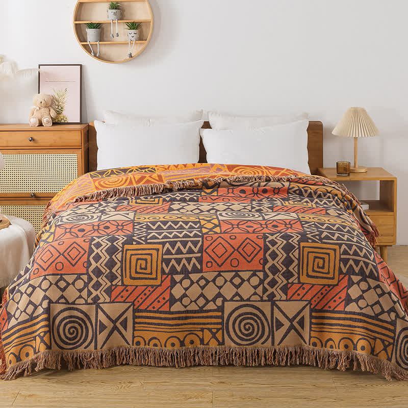 Wendesteppdecke aus Baumwollgaze im Bohemian-Stil mit geometrischem Muster