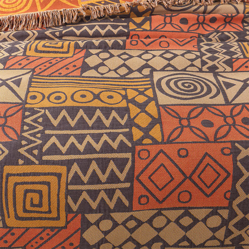 Wendesteppdecke aus Baumwollgaze im Bohemian-Stil mit geometrischem Muster