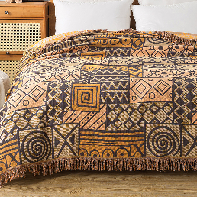 Wendesteppdecke aus Baumwollgaze im Bohemian-Stil mit geometrischem Muster