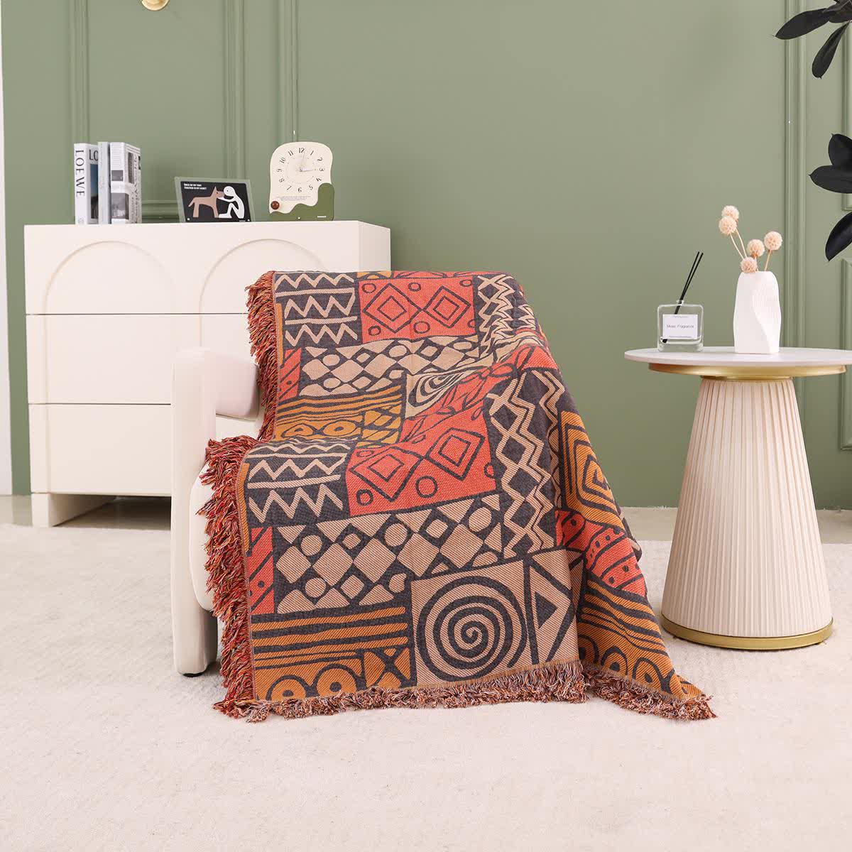 Wendedecke aus Baumwollgaze im Bohemian-Stil mit geometrischem Muster