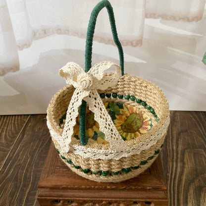 Handgemachter Tisch-Aufbewahrungskorb mit Sonnenblumenmotiv