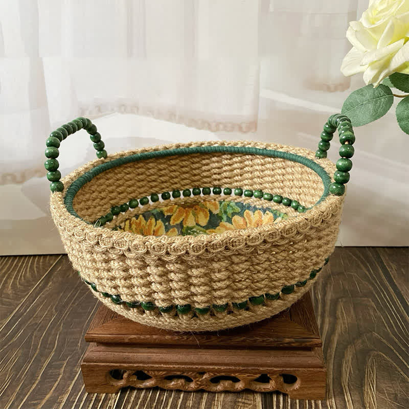Handgemachter Tisch-Aufbewahrungskorb mit Sonnenblumenmotiv
