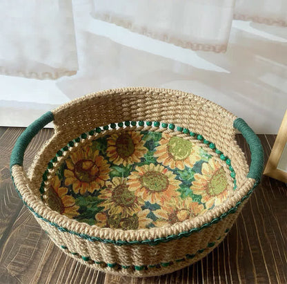 Handgemachter Tisch-Aufbewahrungskorb mit Sonnenblumenmotiv