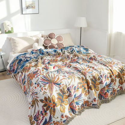 Leichte Decke aus Baumwollgaze mit Retro-Blattmuster